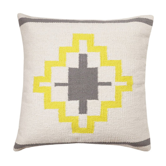 20" Gray White And Yellow Geometric Cotton Throw Pillow Cover