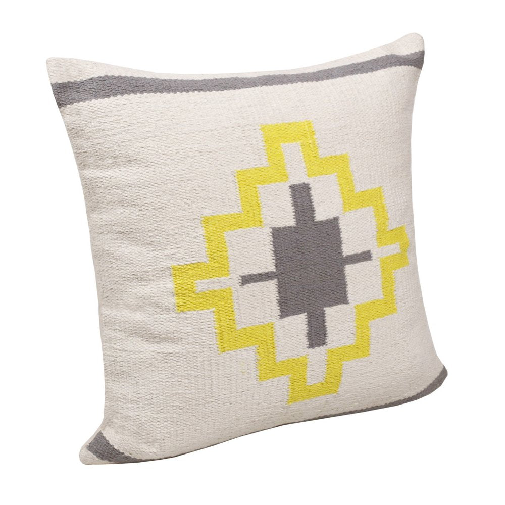 20" Gray White And Yellow Geometric Cotton Throw Pillow Cover