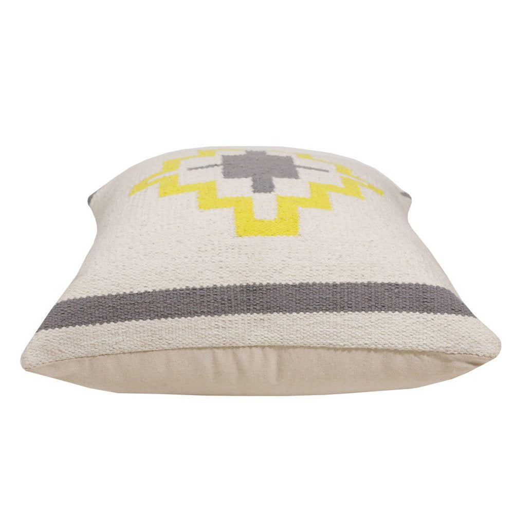 20" Gray White And Yellow Geometric Cotton Throw Pillow Cover