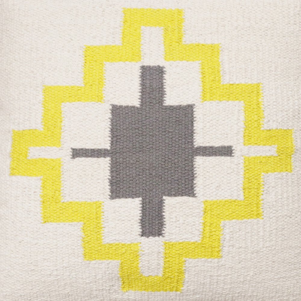 20" Gray White And Yellow Geometric Cotton Throw Pillow Cover