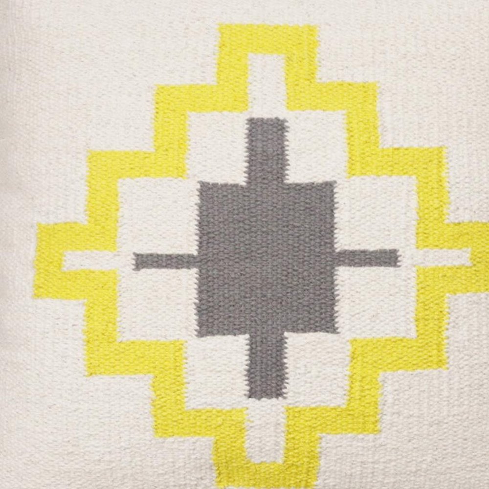 20" Gray White And Yellow Geometric Cotton Throw Pillow Cover