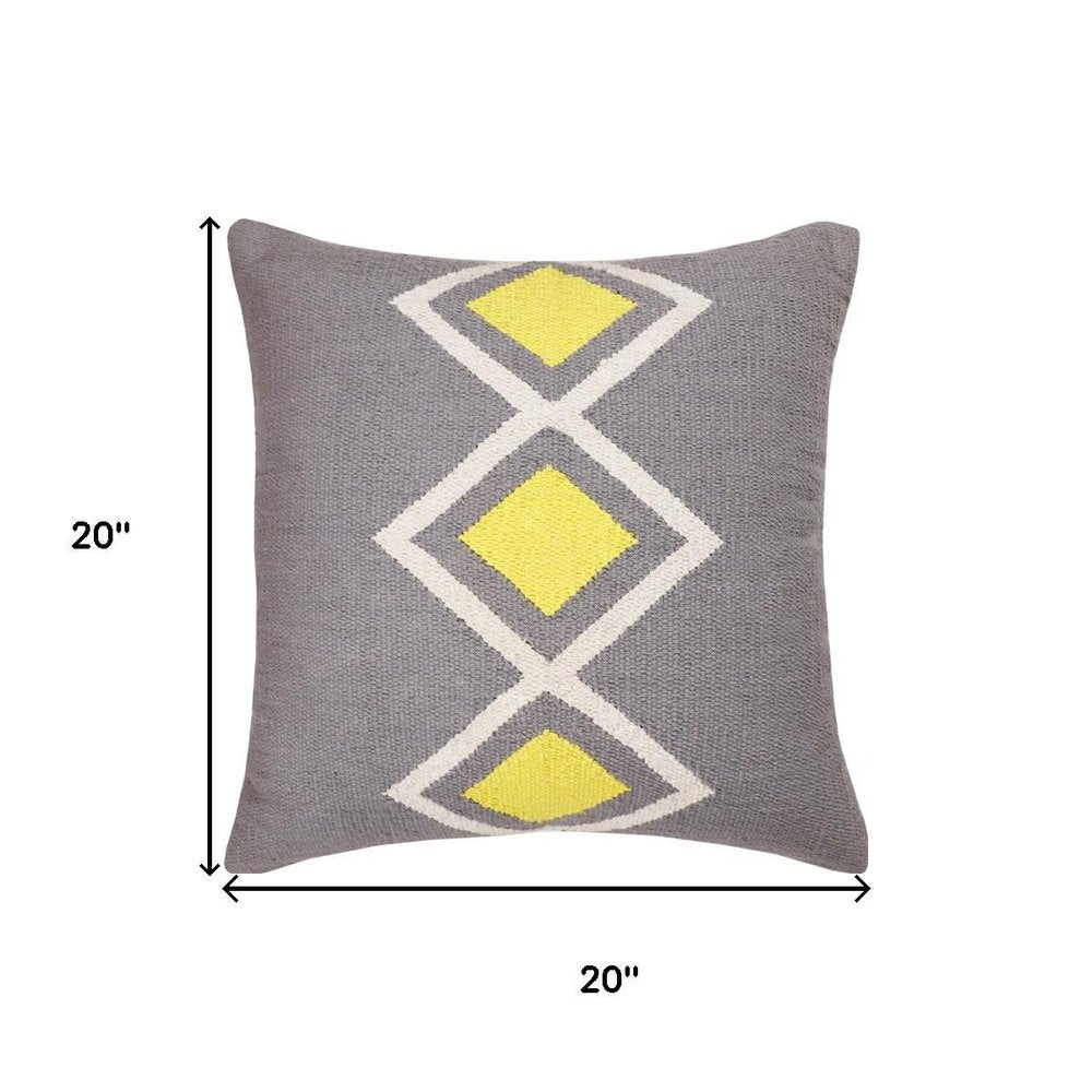 20" Gray White And Yellow Geometric Cotton Throw Pillow Cover