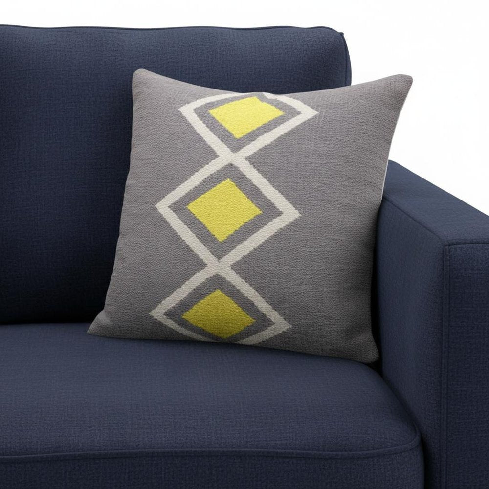 20" Gray White And Yellow Geometric Cotton Throw Pillow Cover