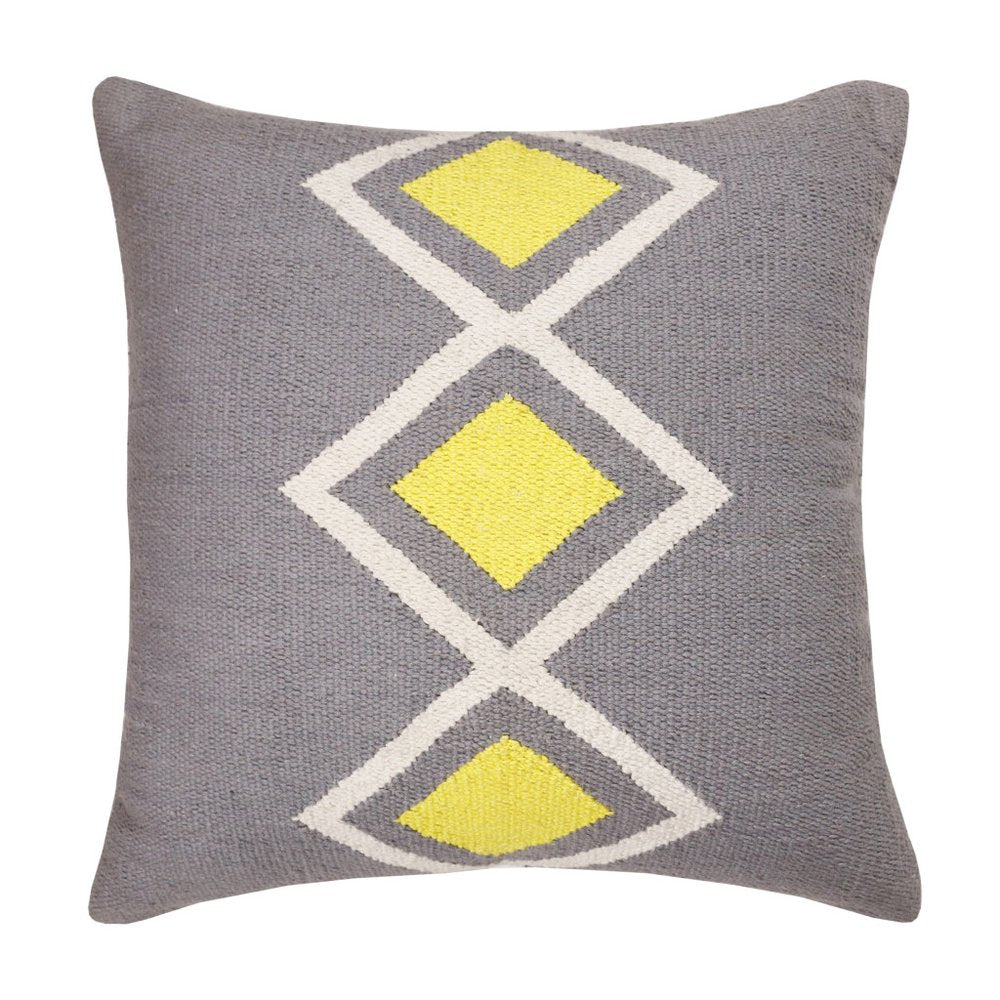 20" Gray White And Yellow Geometric Cotton Throw Pillow Cover
