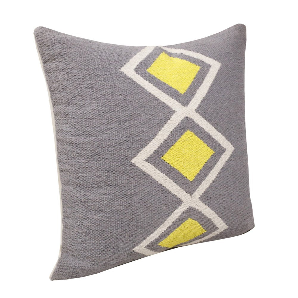 20" Gray White And Yellow Geometric Cotton Throw Pillow Cover