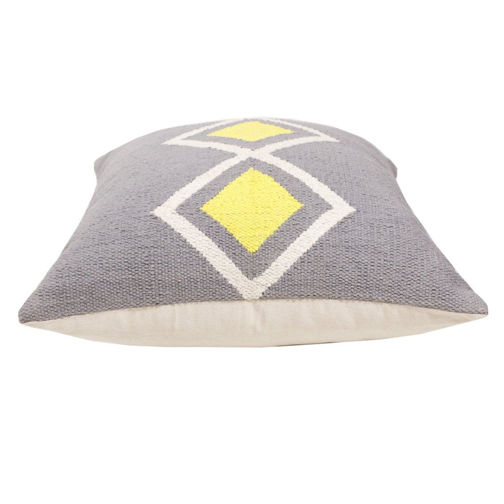 20" Gray White And Yellow Geometric Cotton Throw Pillow Cover