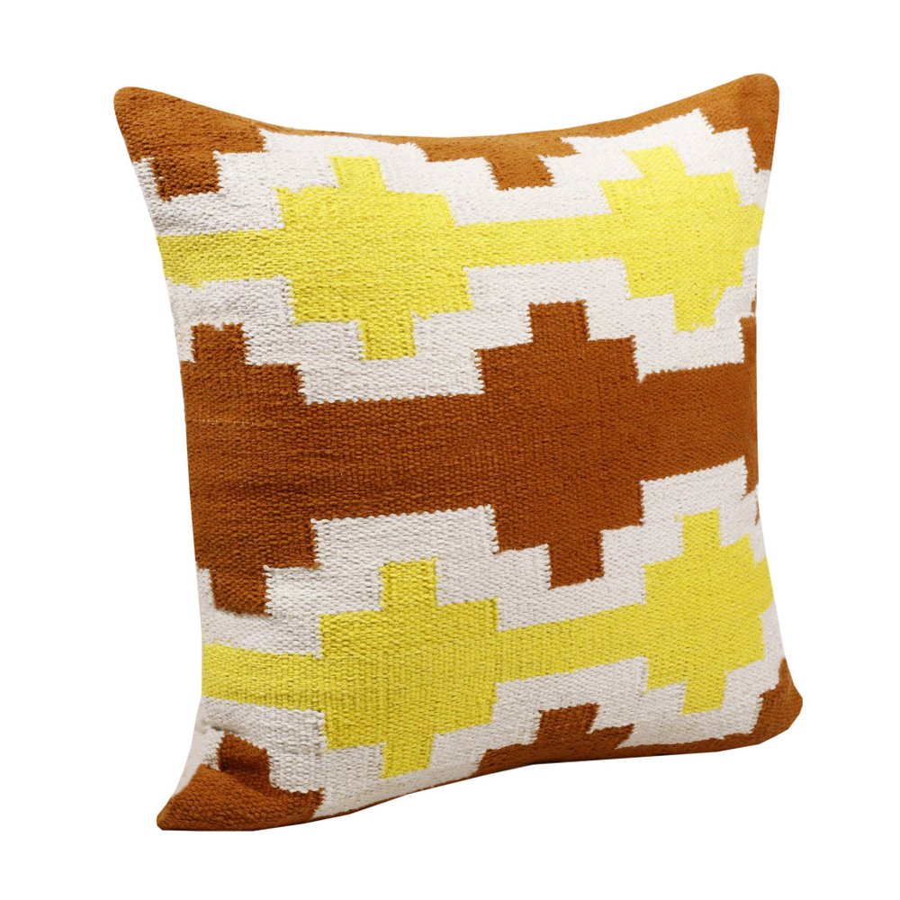 20" Red Yellow And White Striped Cotton Throw Pillow Cover