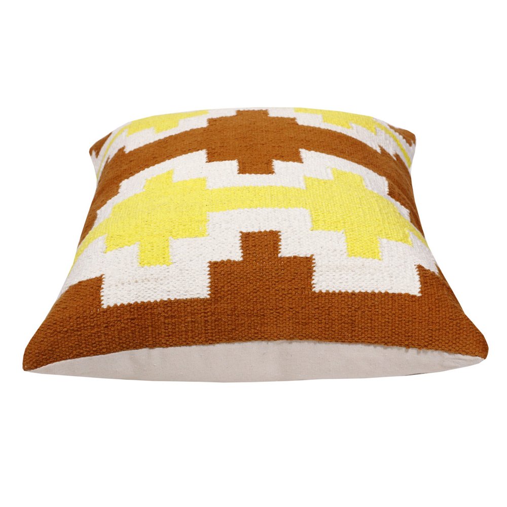 20" Red Yellow And White Striped Cotton Throw Pillow Cover