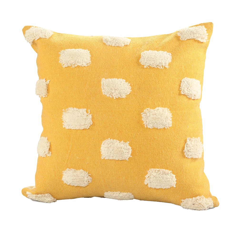 20" Yellow And Cream Abstract Cotton Throw Pillow Cover