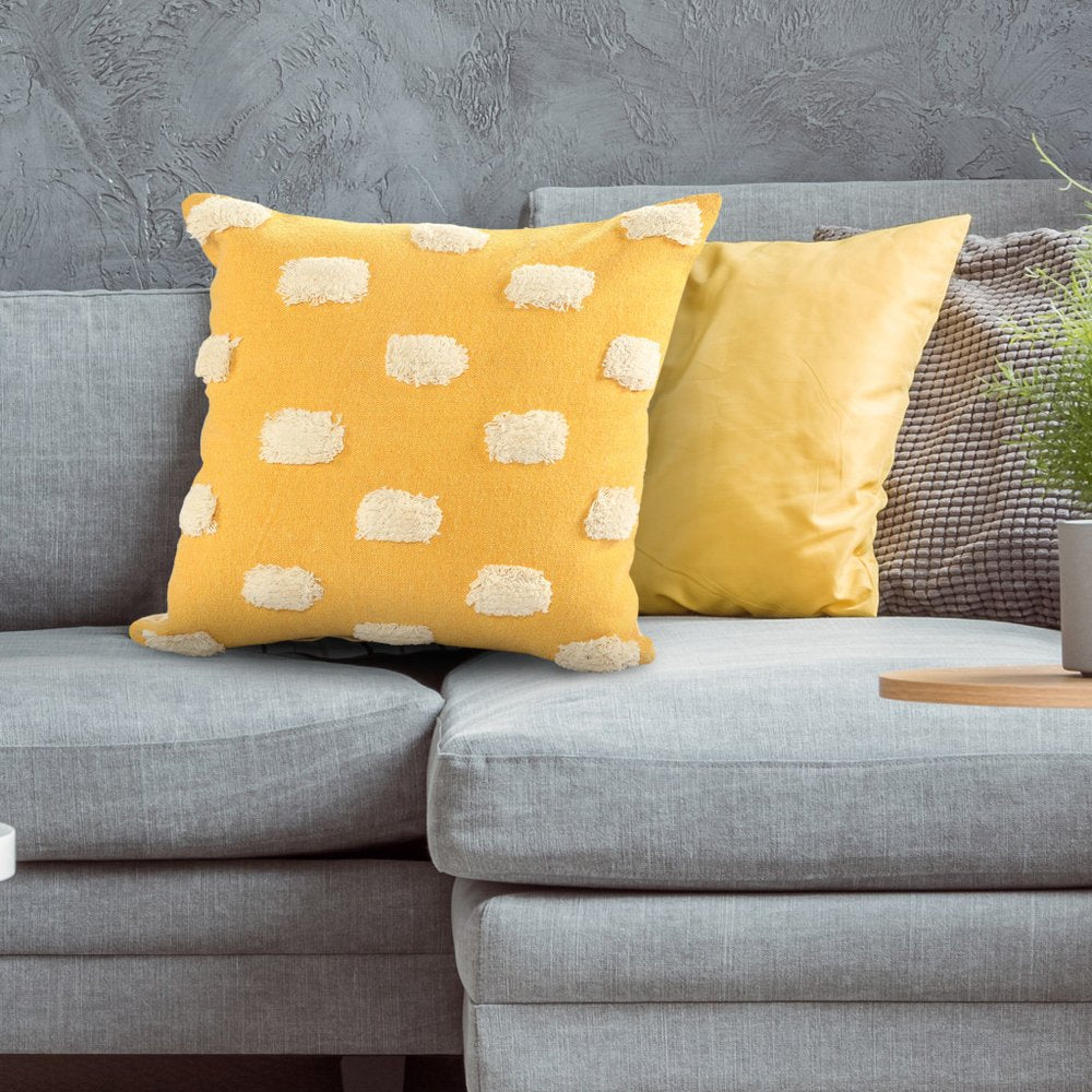 20" Yellow And Cream Abstract Cotton Throw Pillow Cover