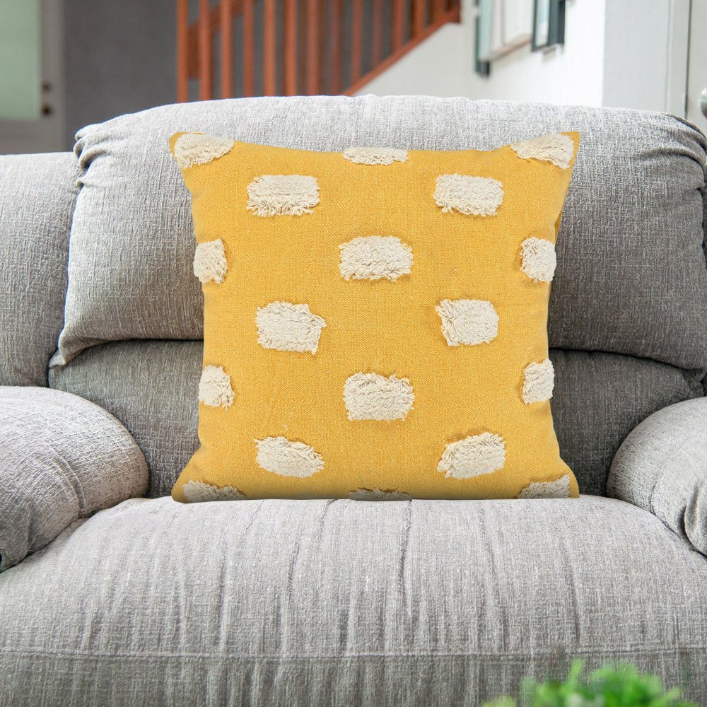 20" Yellow And Cream Abstract Cotton Throw Pillow Cover