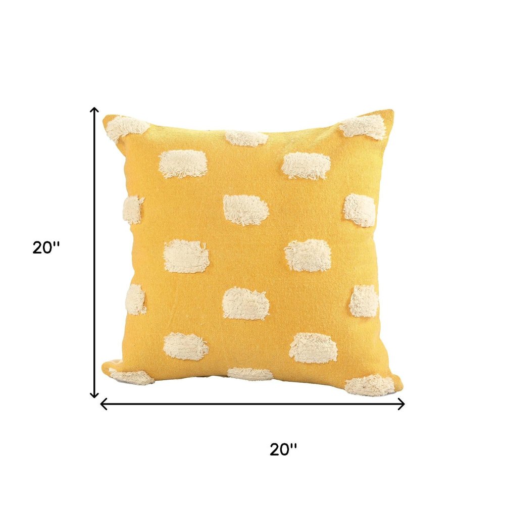 20" Yellow And Cream Abstract Cotton Throw Pillow Cover