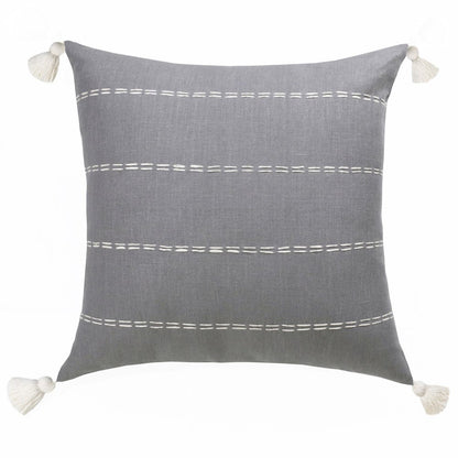 18" Gray And Ivory Striped Linen Throw Pillow Cover