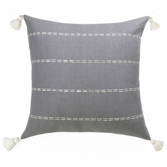 18" Gray And Ivory Striped Linen Throw Pillow Cover