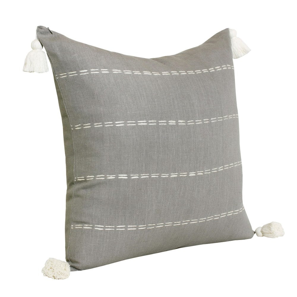 18" Gray And Ivory Striped Linen Throw Pillow Cover