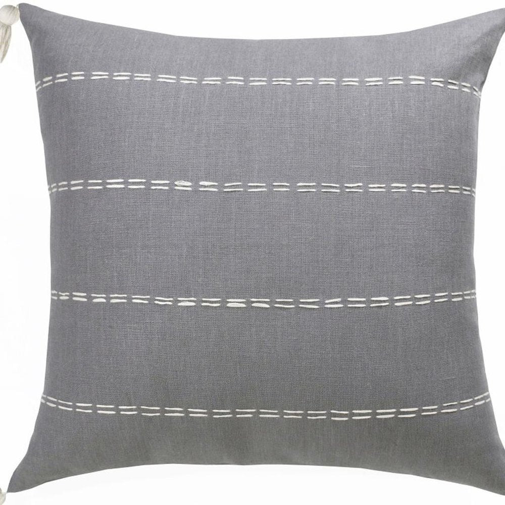 18" Gray And Ivory Striped Linen Throw Pillow Cover