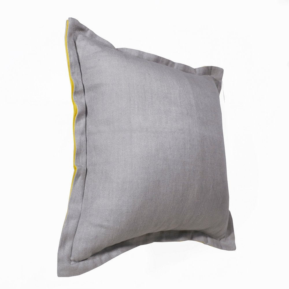 18" Gray And Yellow Linen Throw Pillow Cover