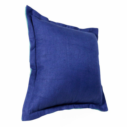 18" Blue And Green Linen Throw Pillow Cover