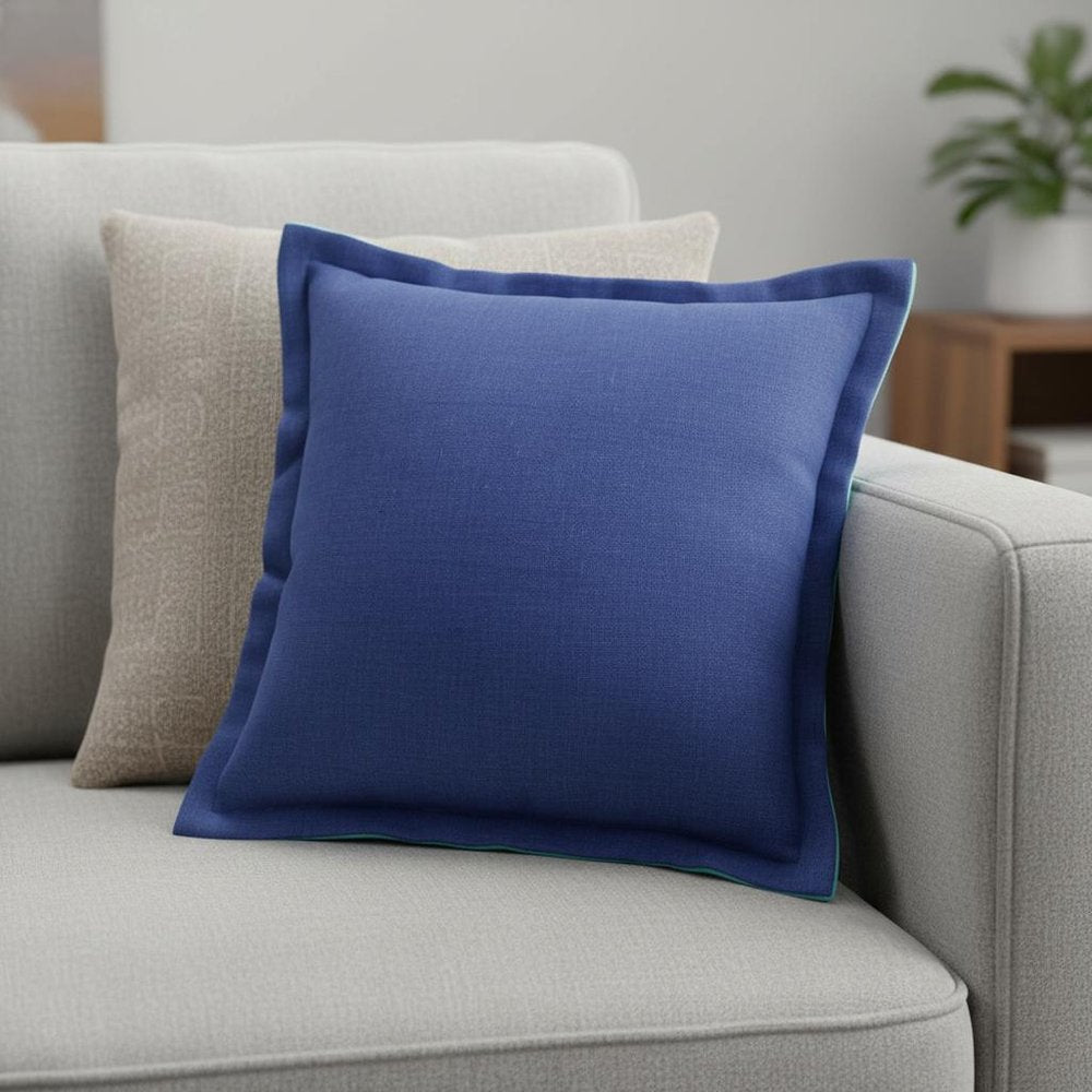 18" Blue And Green Linen Throw Pillow Cover