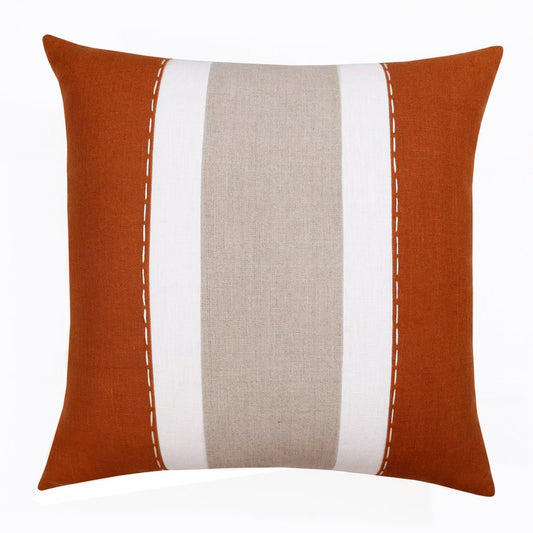 18" Orange And Gray Striped Linen Throw Pillow Cover