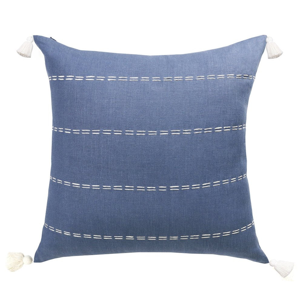 20" Blue And Ivory Striped Linen Throw Pillow Cover
