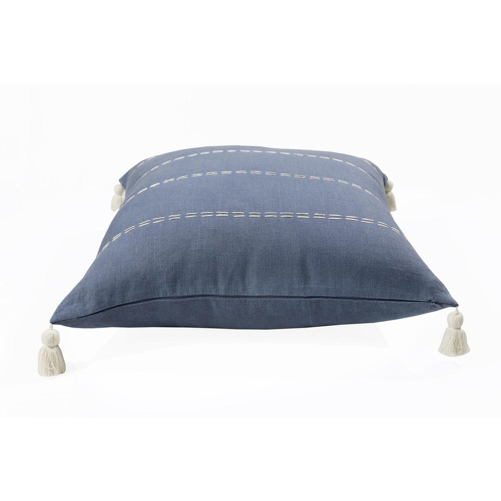 20" Navy Blue And Ivory Striped Linen Throw Pillow Cover
