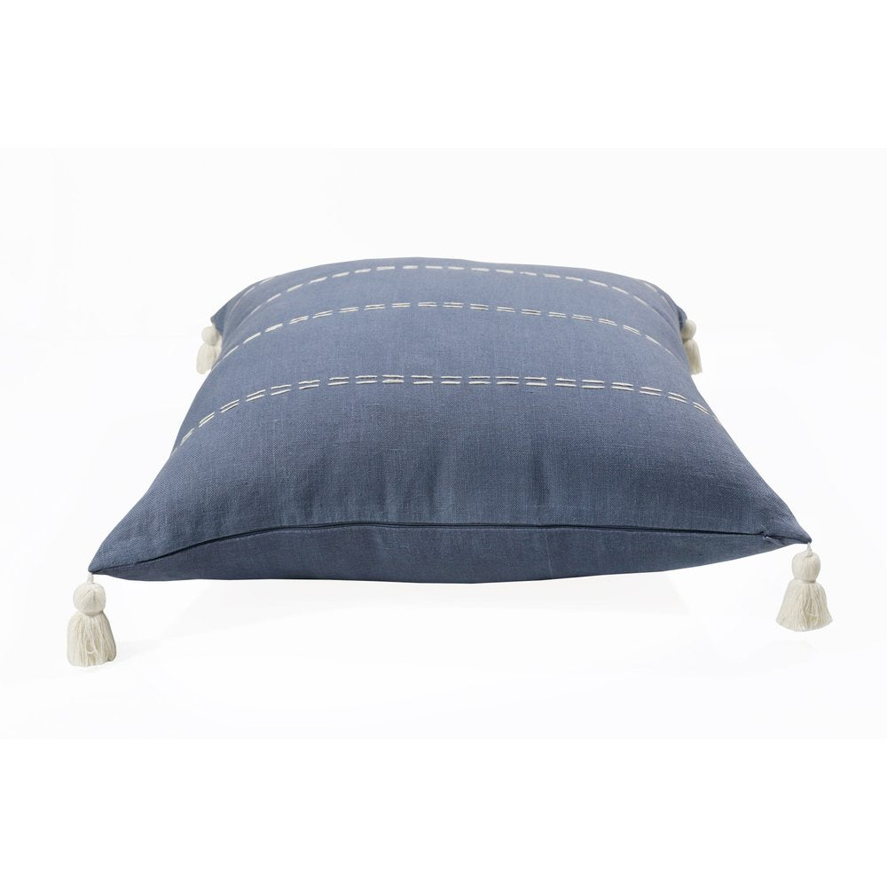 20" Blue And Ivory Striped Linen Throw Pillow Cover