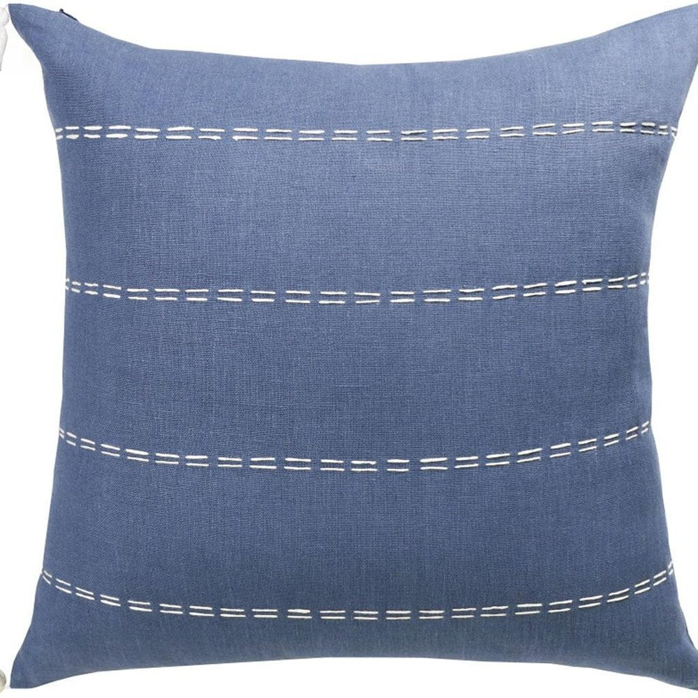 20" Blue And Ivory Striped Linen Throw Pillow Cover