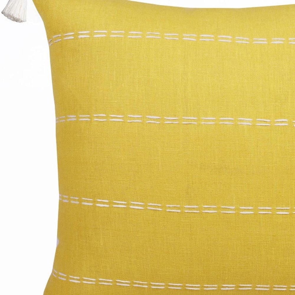 18" Yellow And Ivory Striped Linen Throw Pillow Cover