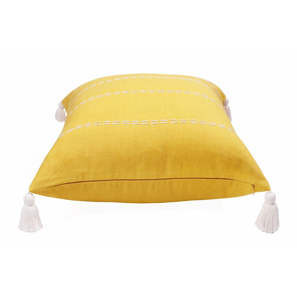 18" Yellow And Ivory Striped Linen Throw Pillow Cover