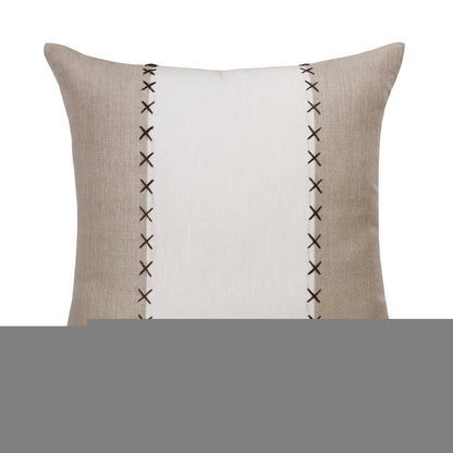 20" Brown And Ivory Striped Linen Throw Pillow Cover