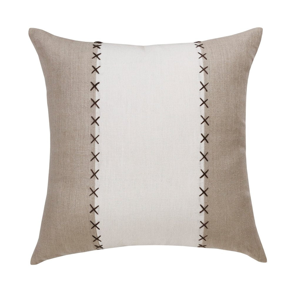 20" Brown And Ivory Striped Linen Throw Pillow Cover