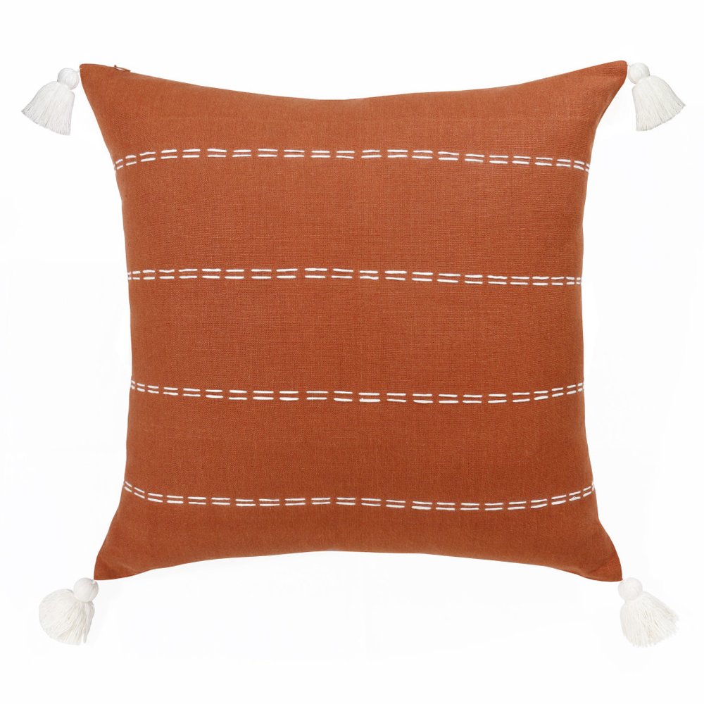 18" Orange And Ivory Striped Linen Throw Pillow Cover