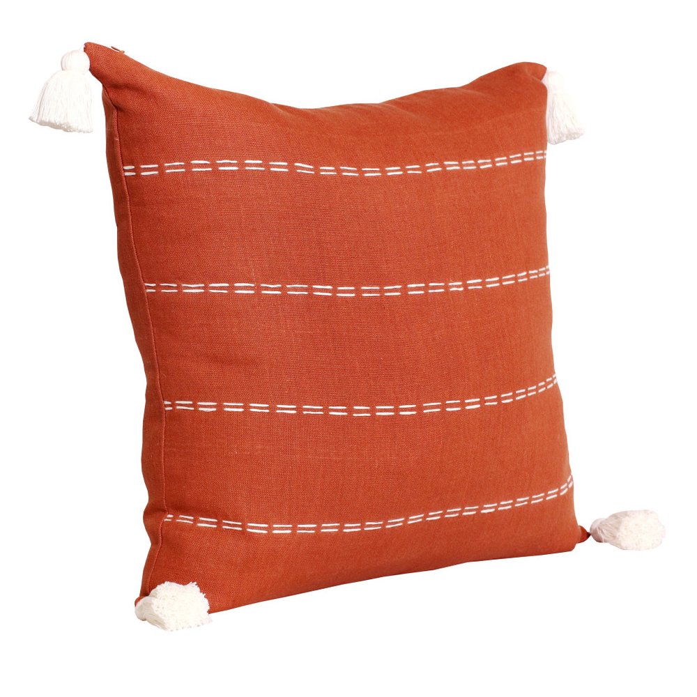 18" Orange And Ivory Striped Linen Throw Pillow Cover