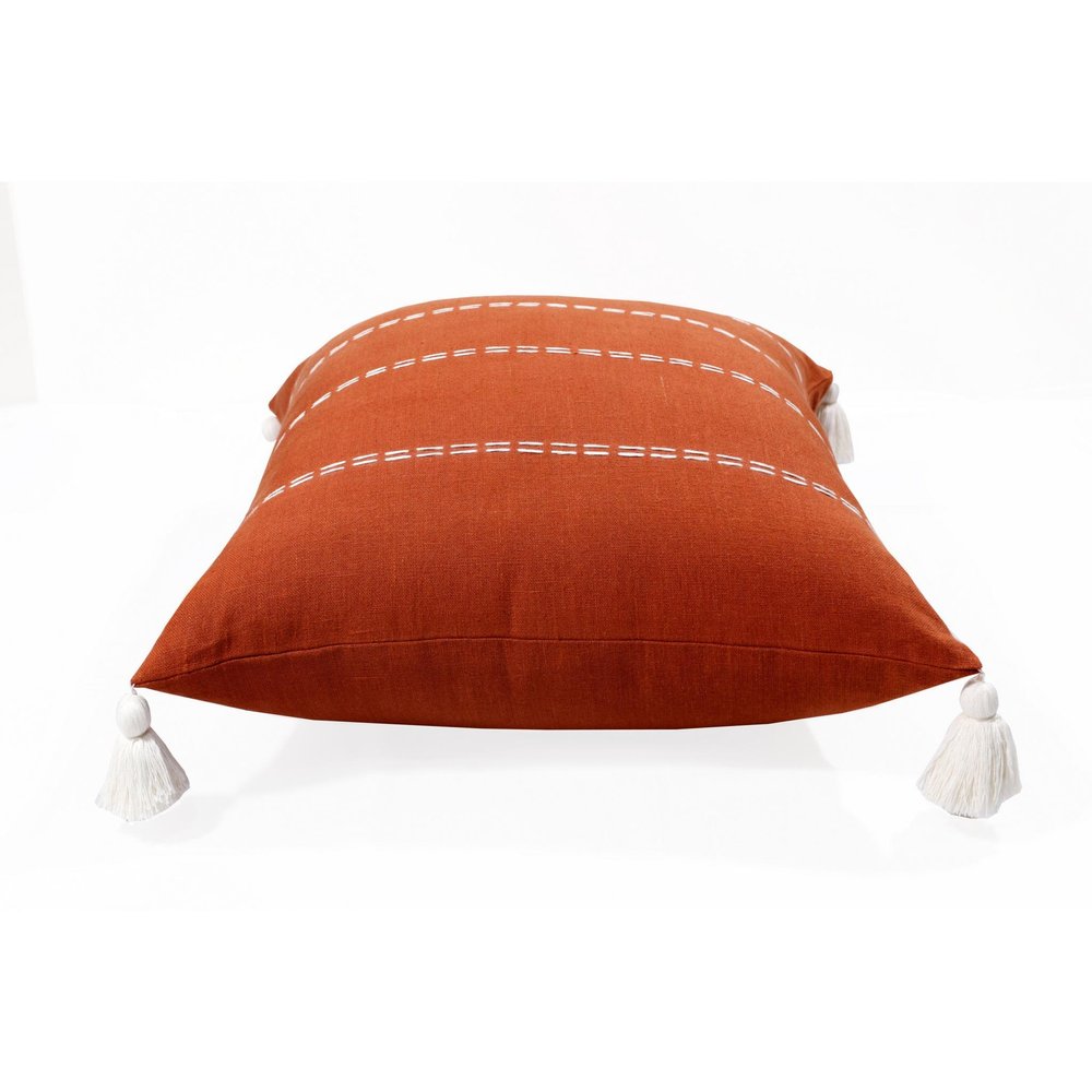 18" Rust And Ivory Striped Linen Throw Pillow Cover