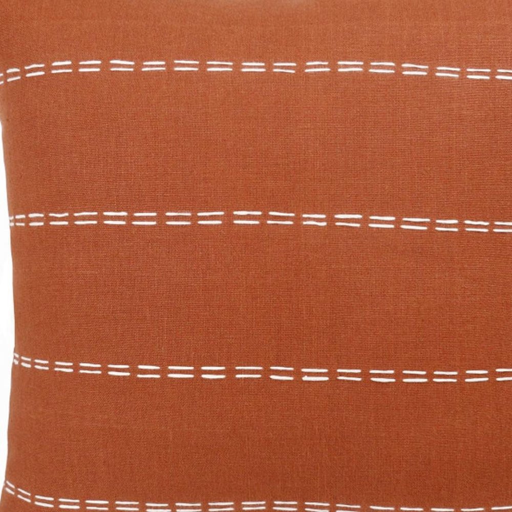 18" Orange And Ivory Striped Linen Throw Pillow Cover