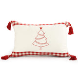 16" X 24" White And Red Lumbar Plaid Cotton Throw Pillow Cover