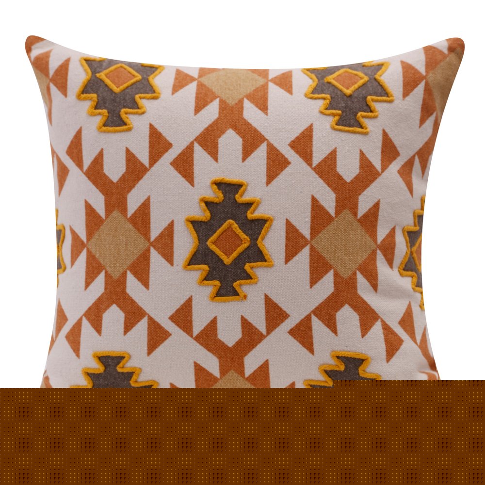 18" Orange And Off White Geometric Cotton Throw Pillow Cover