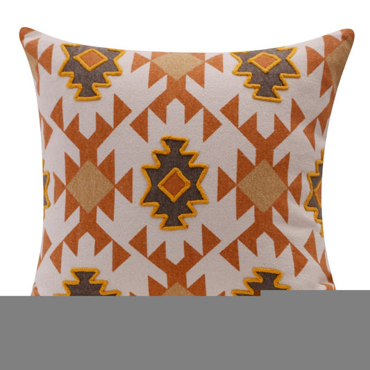 18" Orange And Off White Geometric Cotton Throw Pillow Cover
