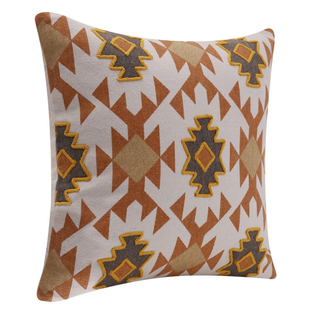 18" Orange And White Geometric Cotton Throw Pillow Cover