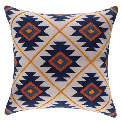 18" Blue And Orange Geometric Cotton Throw Pillow Cover