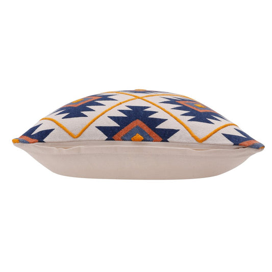 18" Blue And Orange Geometric Cotton Throw Pillow Cover