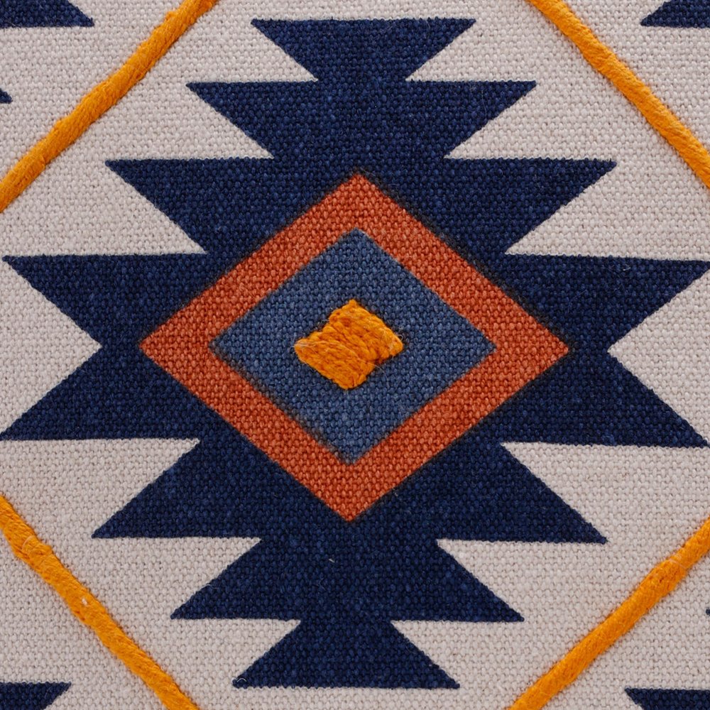 18" Blue And Orange Geometric Cotton Throw Pillow Cover