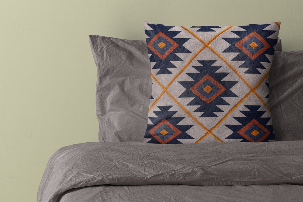 18" Blue And Orange Geometric Cotton Throw Pillow Cover