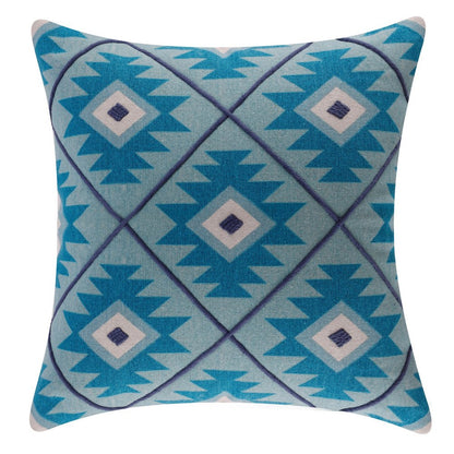 18" Blue And White Geometric Cotton Throw Pillow Cover