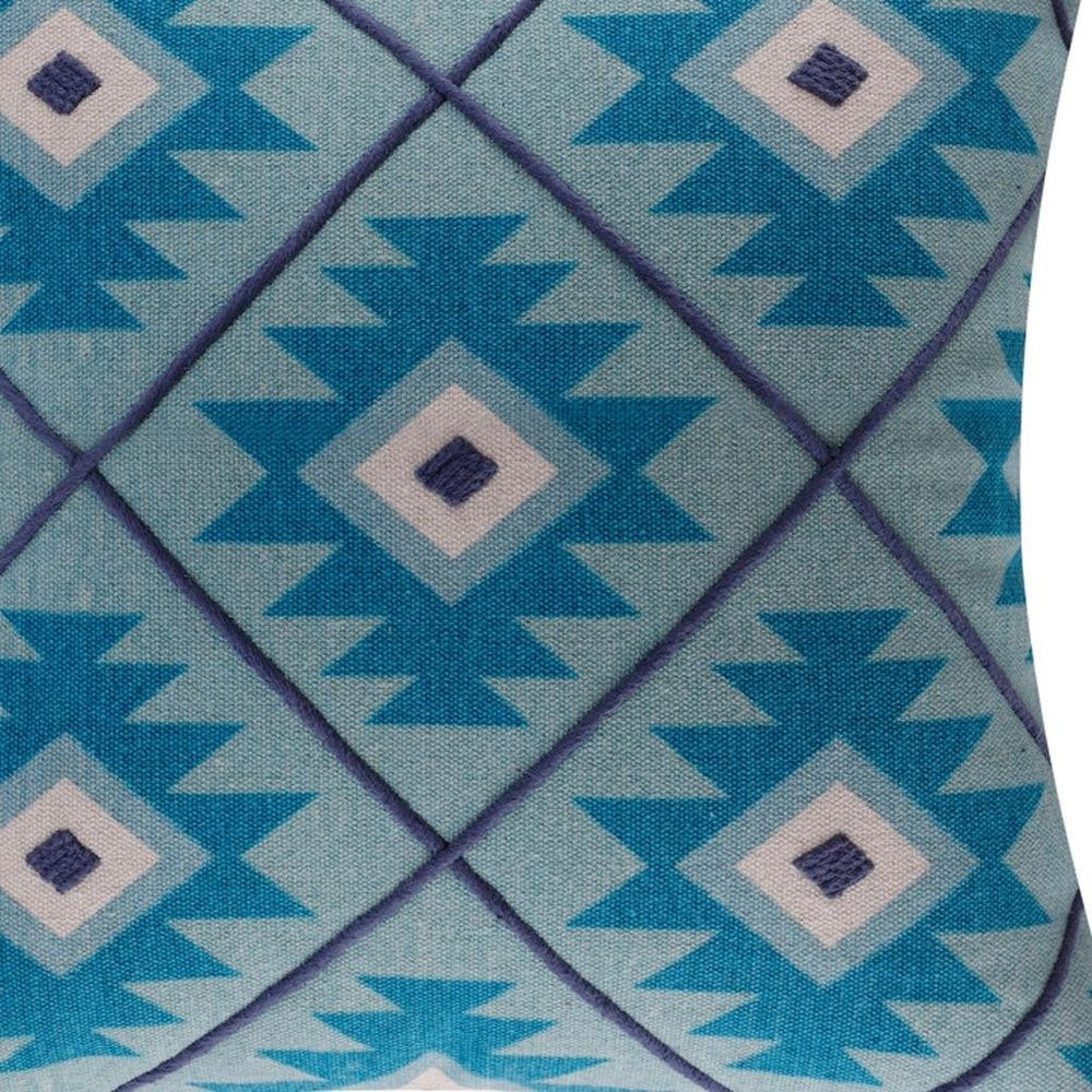 18" Blue And White Geometric Cotton Throw Pillow Cover