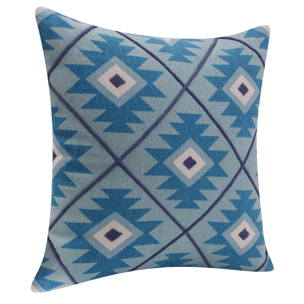 18" Blue And White Geometric Cotton Throw Pillow Cover