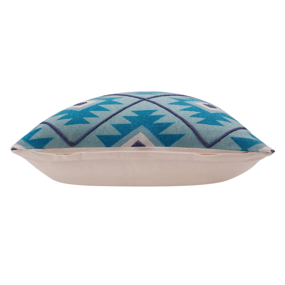 18" Blue And White Geometric Cotton Throw Pillow Cover
