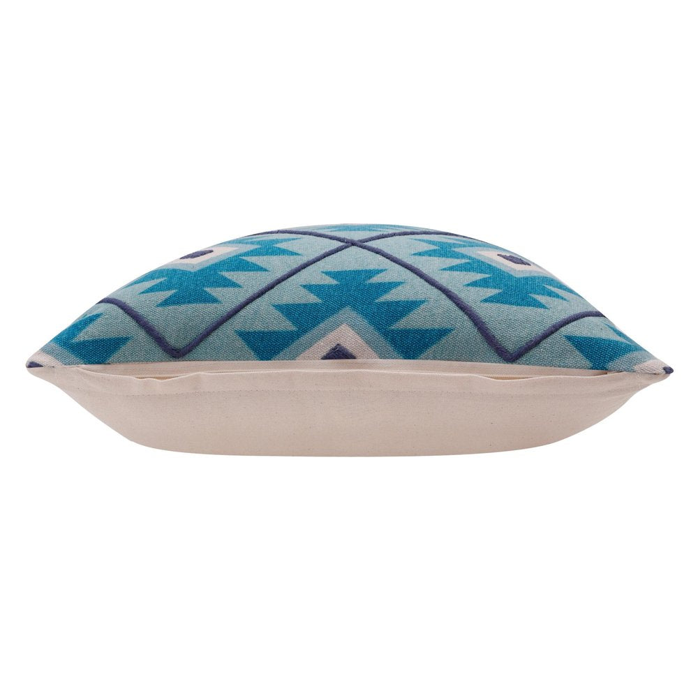 18" Blue And White Geometric Cotton Throw Pillow Cover