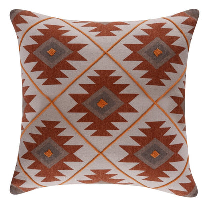 18" Rust And Off White Geometric Cotton Throw Pillow Cover
